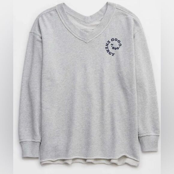 Aerie oversized off the shoulder v neck women's sweatshirt size medium - Picture 3 of 14